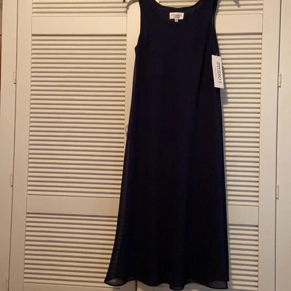 Navy Blue  Sleeveless Dress with Jacket - Jacket Dress - Picture 4 of 14